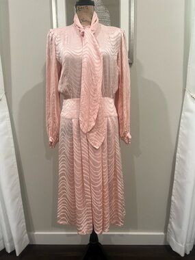 Vtg Francesca of Damon for Starington Peach Jacquard 100% Silk Derby Dress Sz 8